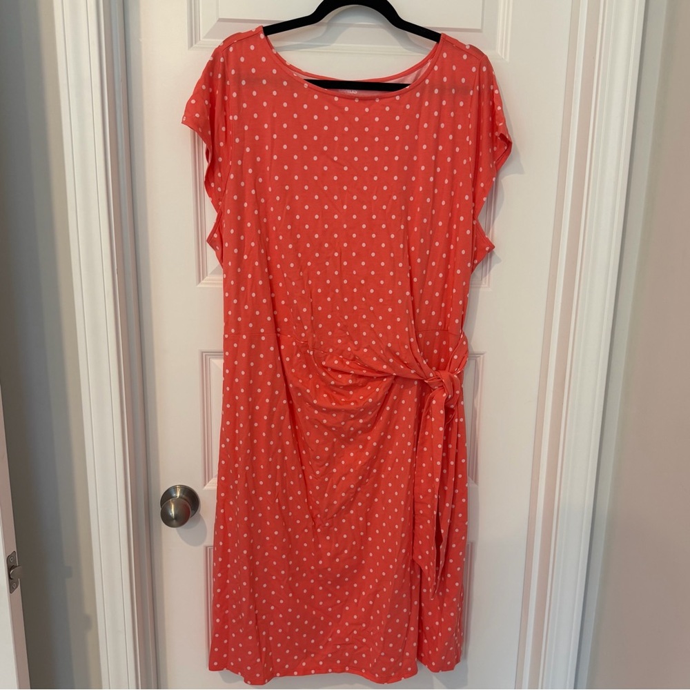 Lands' End Coral Polka Dot Midi Dress
